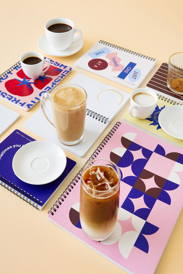 A4 Spiral Notebook, STRAWBERRY MILK GEO