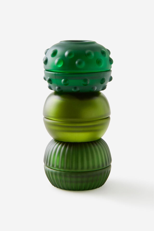 Mini Stackers Glass Tea Light Candle, HIDDEN FOREST DEEP GREEN RIBBED