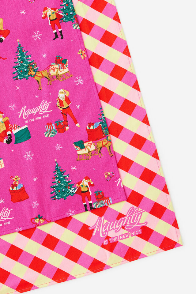 Christmas Tea Towel 2Pk, NAUGHTY SANTA GINGHAM