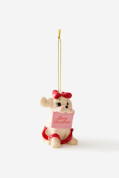 Resin Christmas Ornament, PUPPY WITH LETTER
