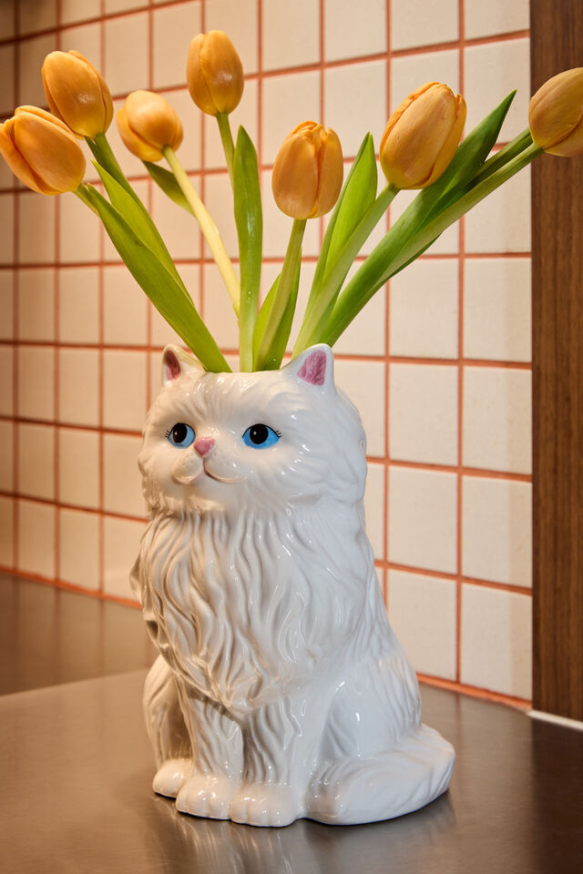 Persian Cat Vase, WHITE