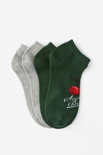 2 Pk Of Ankle Socks, CHERRY BALLS & HAPPY PLACE!! (M/L)