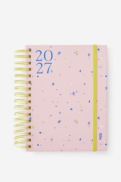2027 A5 Weekly Bright Days Diary, STRAWBERRY MILK DITSY CELESTIAL