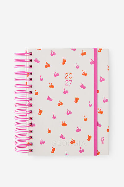 Personalised 2027 A5 Weekly Bright Days Diary, ECRU DITSY CHERRIES