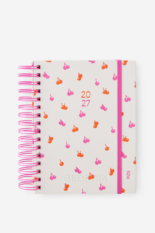 Personalised 2027 A5 Weekly Bright Days Diary, ECRU DITSY CHERRIES