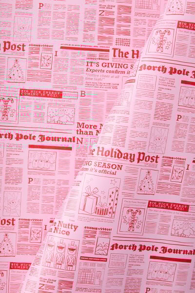 30M Christmas Wrapping Paper Roll, NEWSPAPER PRINT