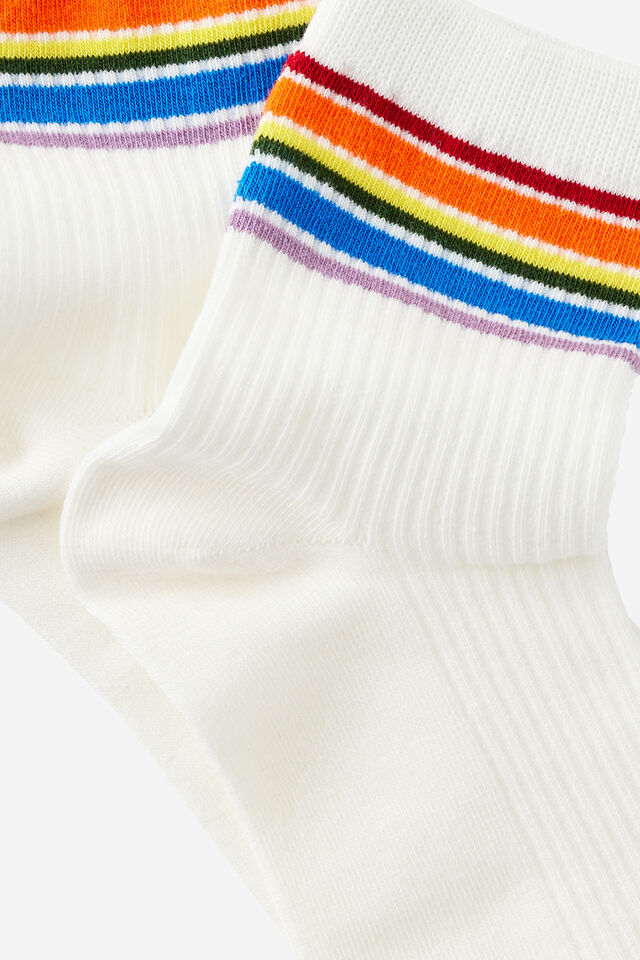 Mid Crew Socks, WHITE RAINBOW STRIPE