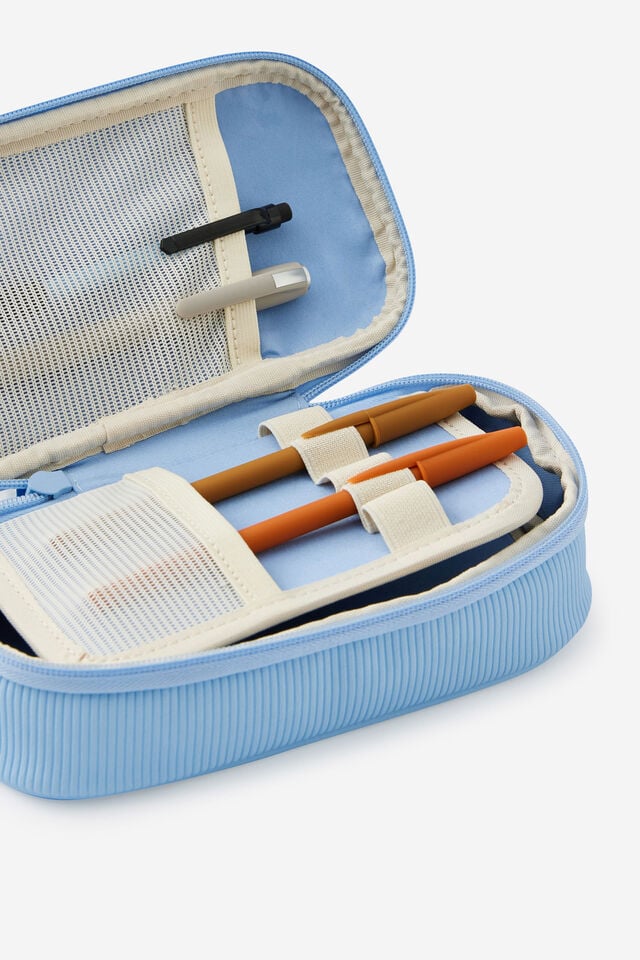 Hybrid Pencil Case, LIGHT BLUE DEBOSS STRIPE
