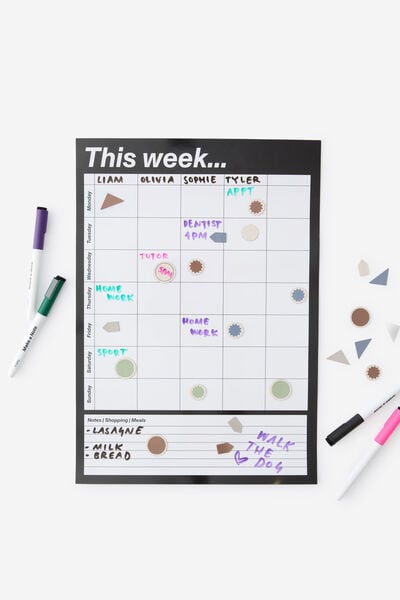 Household A3 Magnetic Planner, WHITE BLACK
