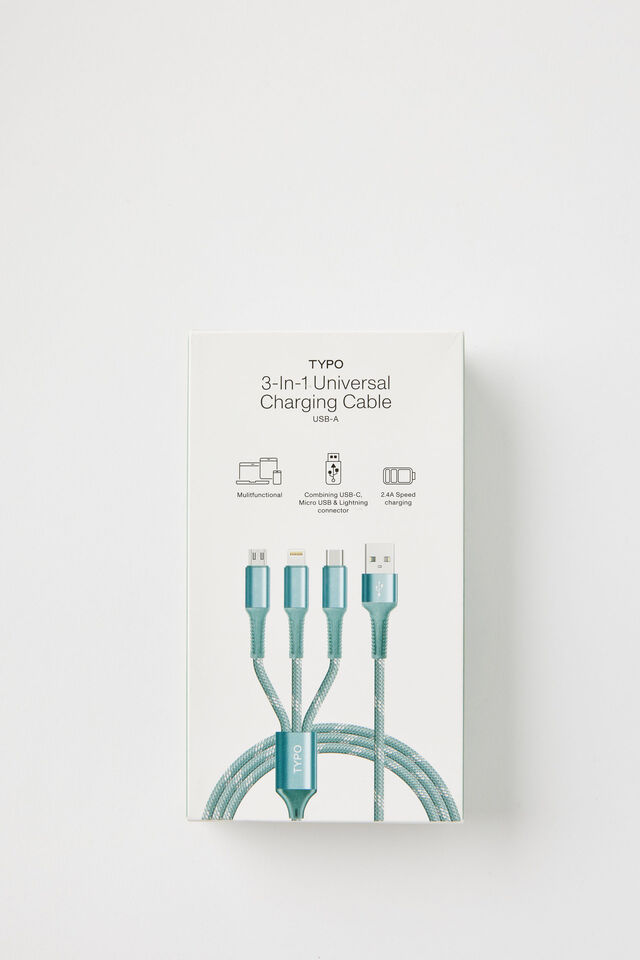 3-In-1 Usb-A Charging Cable, TYPO GREEN