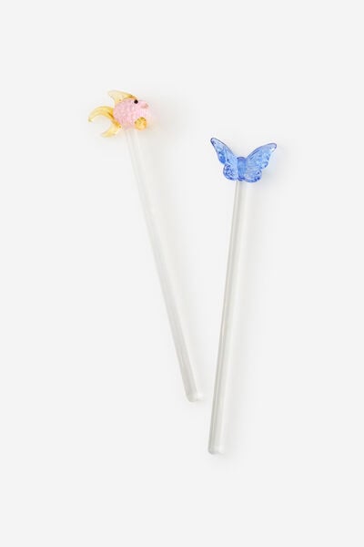 Glass Stirrers 2Pk, BUTTERFLY FISH