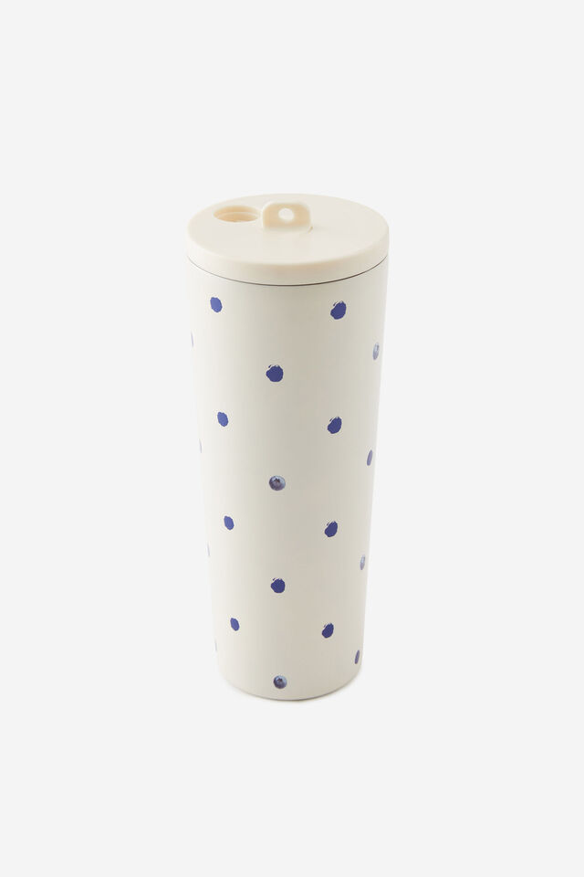 Hidden Straw Metal Smoothie Cup, BLUEBERRY POLKA