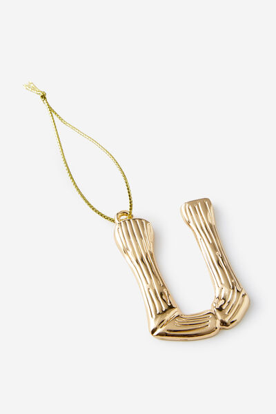 Metal Alphabet Christmas Ornament, TEXTURED U