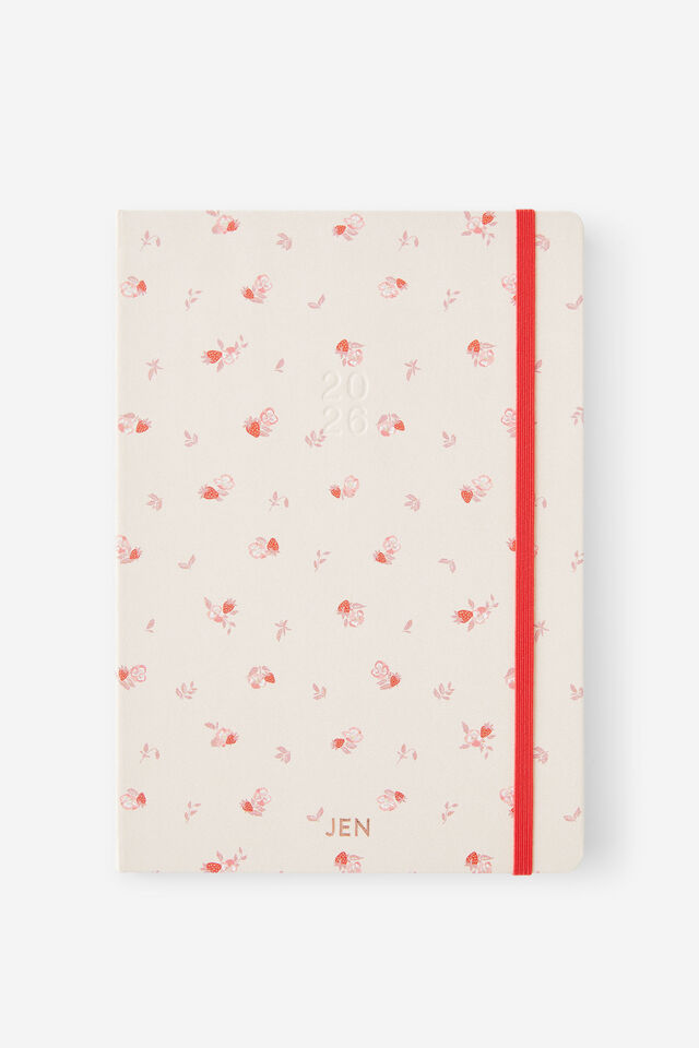 Personalised 2026 B5 Daily Hard Metro Diary, Ditsy Pansy Pink Clay