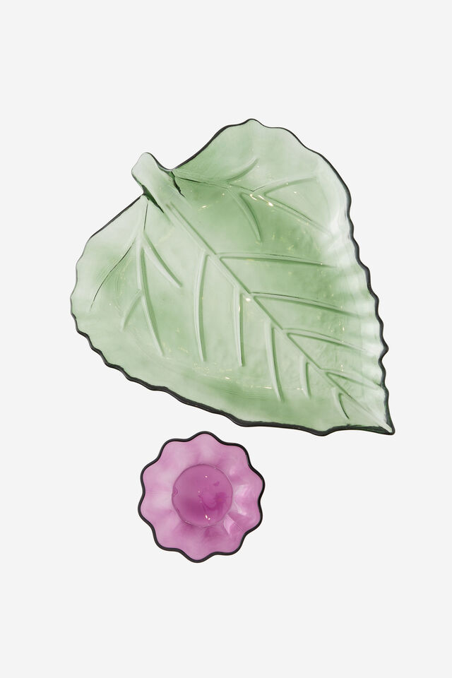 Glass Leaf & Flower Platter, GREEN