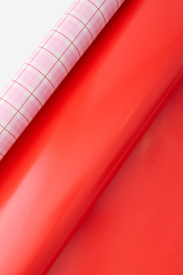 Premium Wrapping Paper Roll, BLOSSOM PINK GINGHAM RED DOUBLE SIDED
