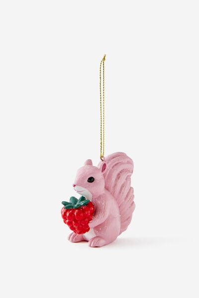 Resin Christmas Ornament, RASPBERRY SQUIRREL GLITTER