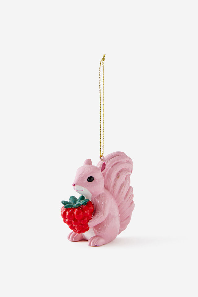 Resin Christmas Ornament, RASPBERRY SQUIRREL GLITTER