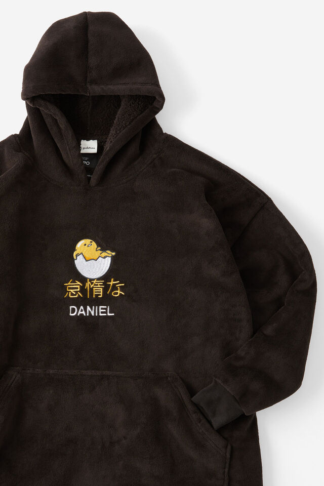 Personalised Collab Oversized Hoodie Adult, LCN SAN GUDETAMA EGG BLACK