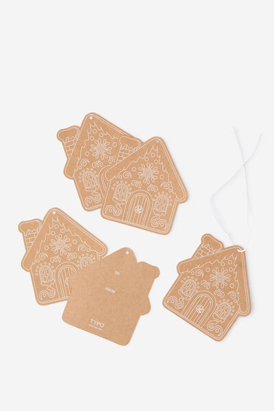 Die Cut Gift Tag 5Pk, GINGERBREAD HOUSE
