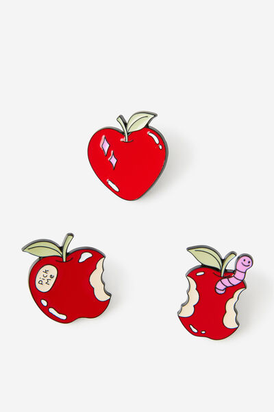 Enamel Pins 3Pack, AN APPLE A DAY