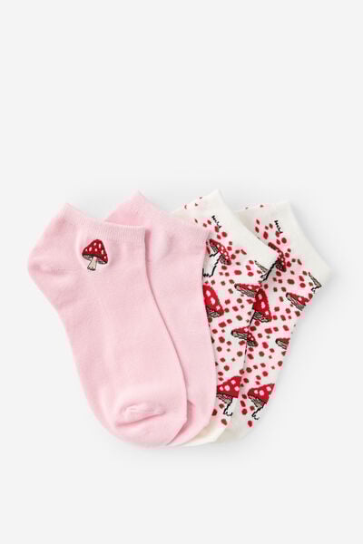 2 Pk Of Ankle Socks, MUSHROOM (S/M)