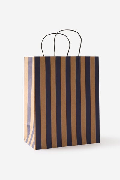 Gift Bag Medium, BLUE AND CRAFT STRIPE