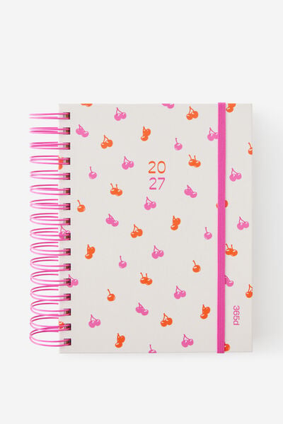 2027 A5 Daily Bright Days Diary, ECRU DITSY CHERRIES