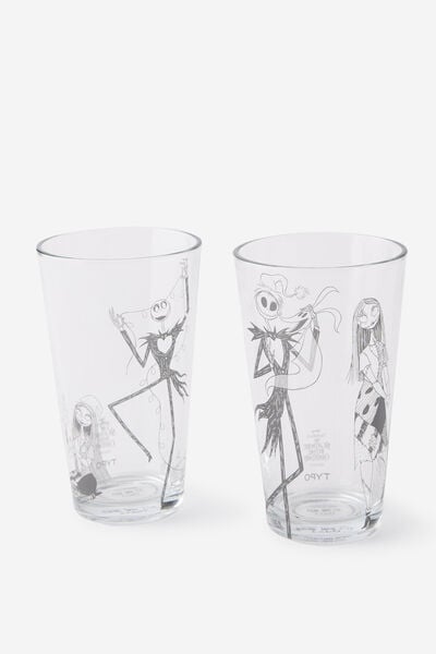 Collab Glass Tumblers Set Of 2, LCN DIS NIGHTMARE JACK & SALLY