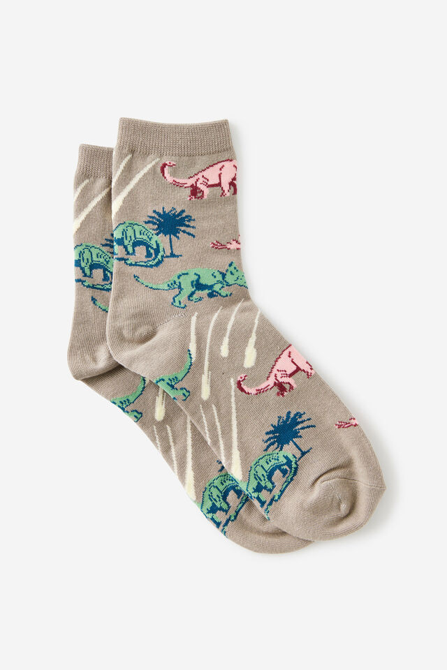 Mid Crew Socks, GREY DINO