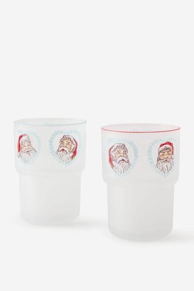 Christmas Stackable Glass Tumbler 2Pk, SANTA SAW THAT