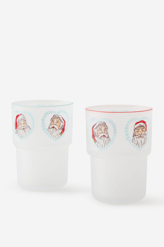 Christmas Stackable Glass Tumbler 2Pk, SANTA SAW THAT