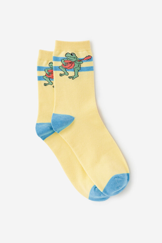 Mid Crew Socks, FROG PLAYING A UKULELE YELLOW