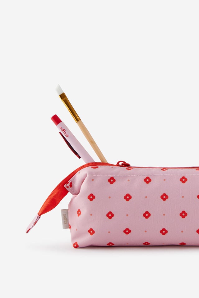 Compact Pencil Case, STRAWBERRY RETRO FLORAL DAISY