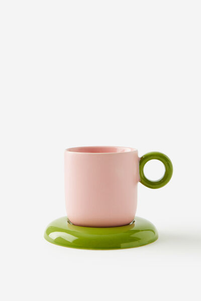 Bulbous Fashion Mug, OLIVE MOSS / STRAWBERRY PINK