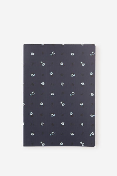Metro B5 Soft Plain Notebook, Ditsy Pansy Midnight Ink