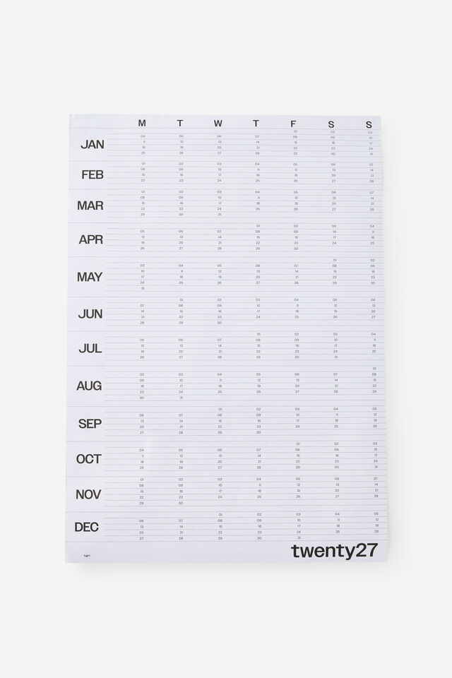 2027 A2 Yearly Wall Calendar, BLACK/WHITE