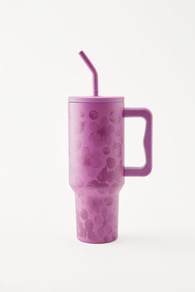 The Traveller Metal Tumbler, DIGITAL ORCHID BERRY BLOSSOM