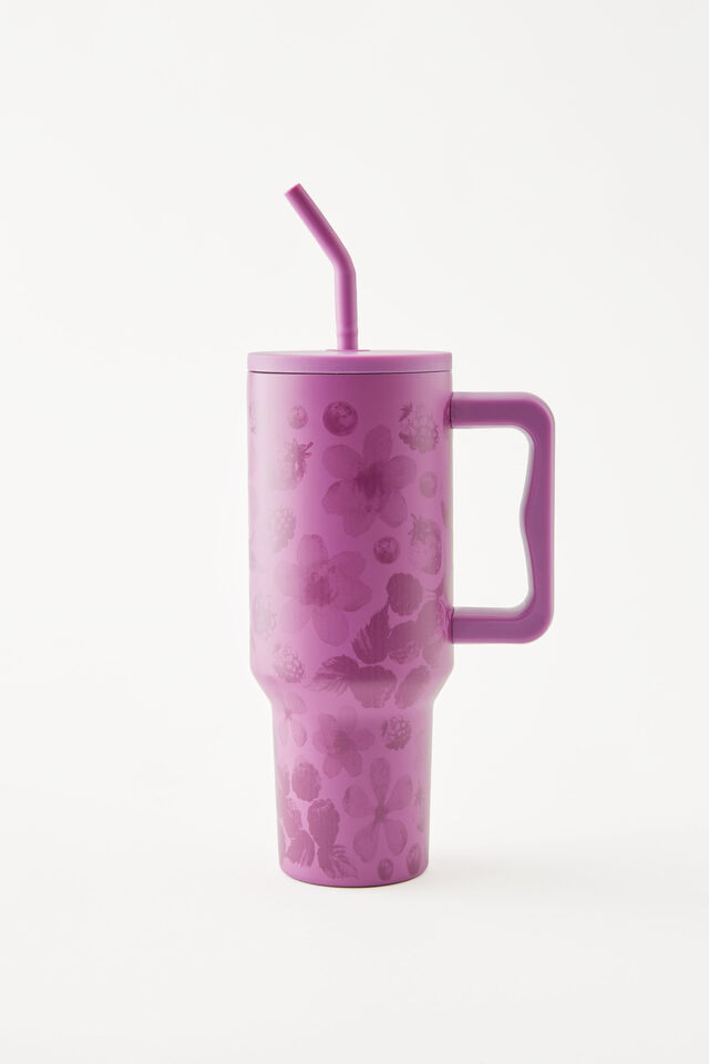 The Traveller Metal Tumbler, DIGITAL ORCHID BERRY BLOSSOM
