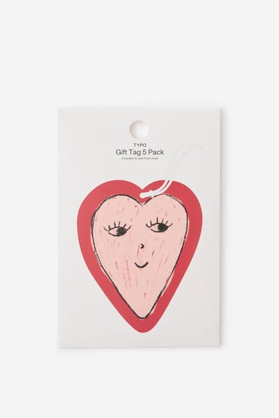 Die Cut Gift Tag 5Pk, HEART PINK