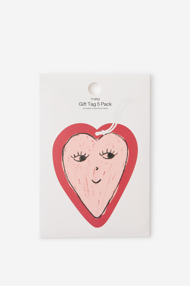 Die Cut Gift Tag 5Pk, HEART PINK