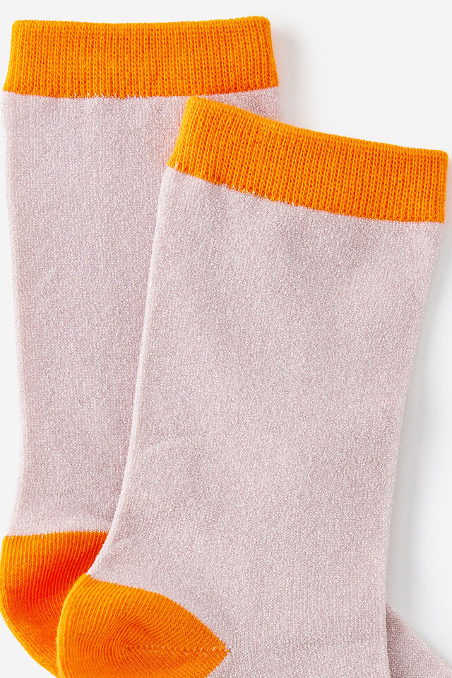 Mid Crew Socks, SPARKLE PINK & HOT SAUCE