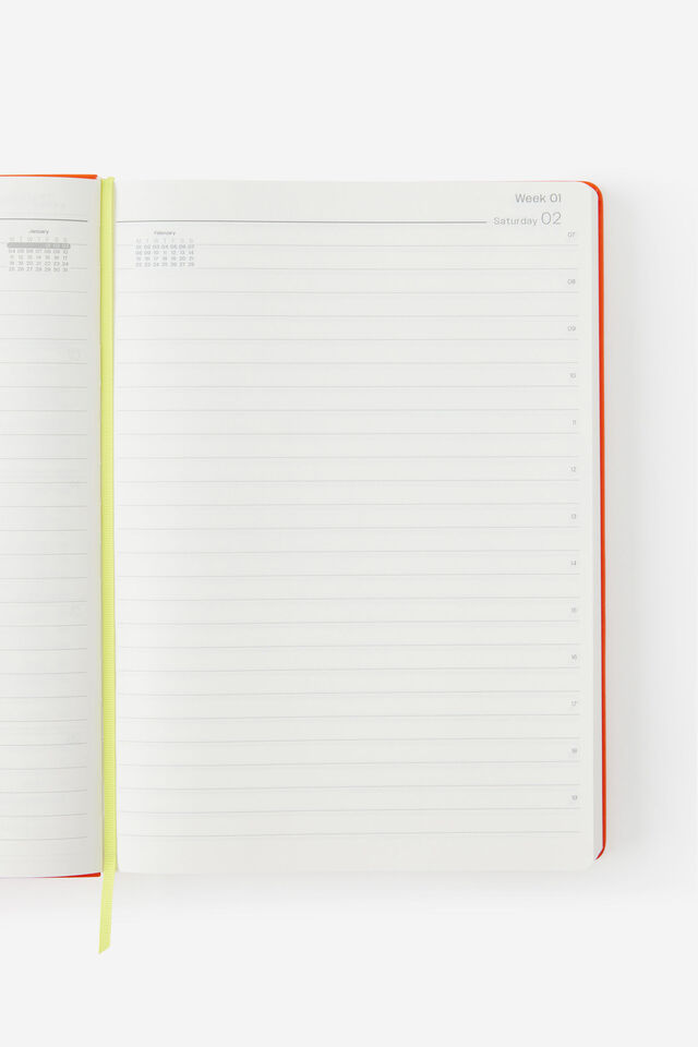 2027 A4 Daily On Schedule Diary, LAVA RED/WASABI