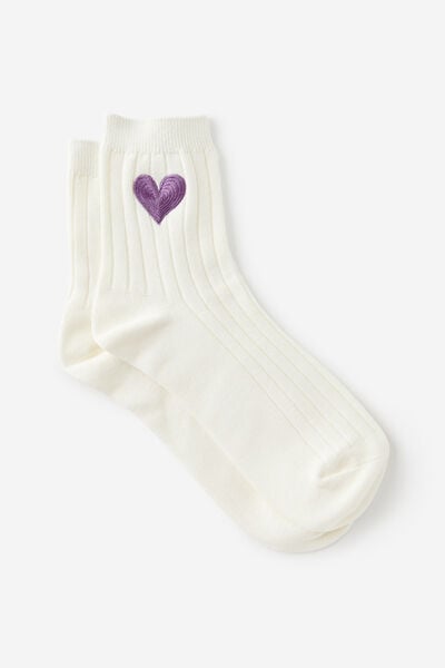 Mid Crew Socks, PURPLE HAZE HEART EMB