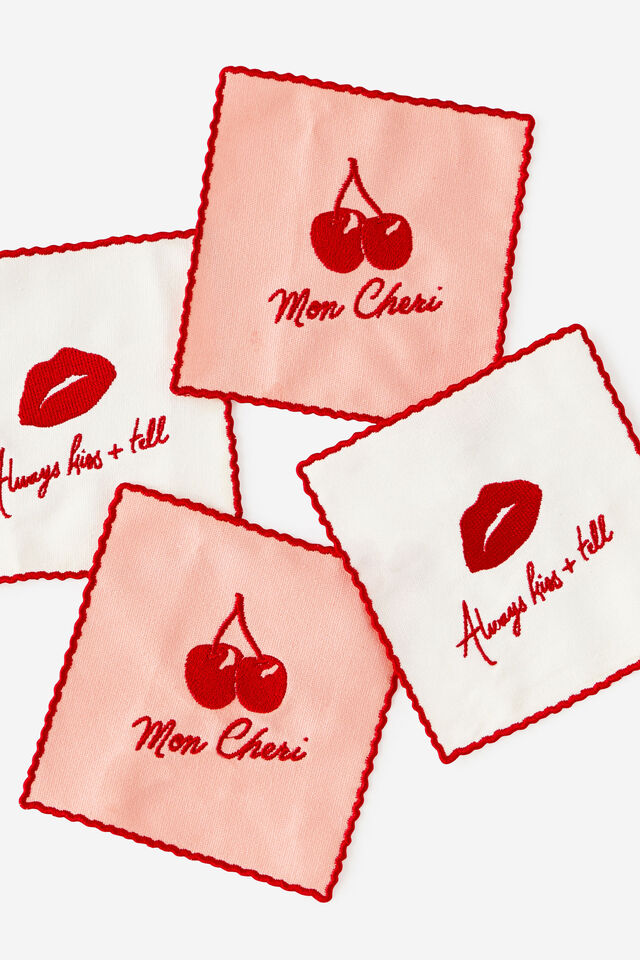 Linen Coasters Set Of 4, CHERRY KISS