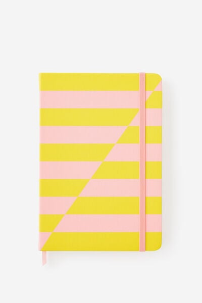 A5 Hard Lined Notetaker Notebook, STRAWBERRY MILK SPLICE STRIPE