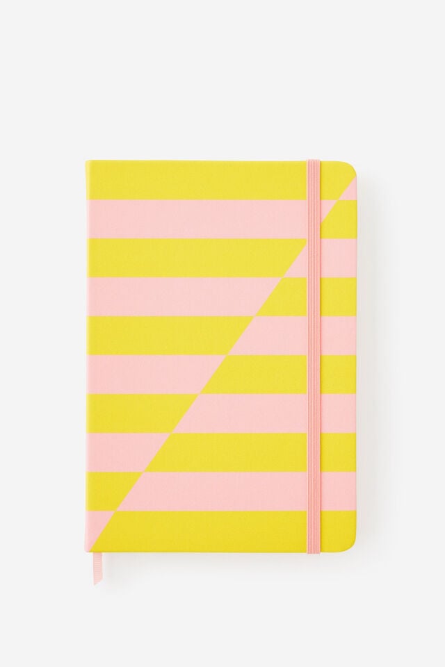 A5 Hard Lined Notetaker Notebook, STRAWBERRY MILK SPLICE STRIPE