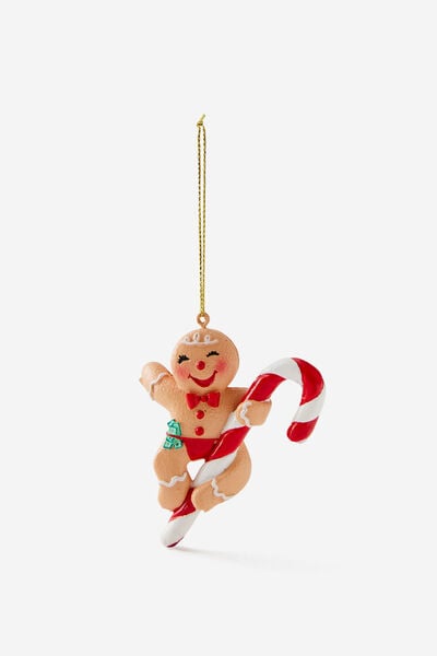 Resin Christmas Ornament, CANDY CANE GINGERBREAD