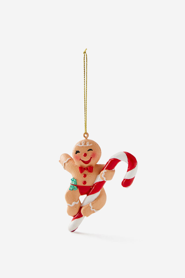 Resin Christmas Ornament, CANDY CANE GINGERBREAD