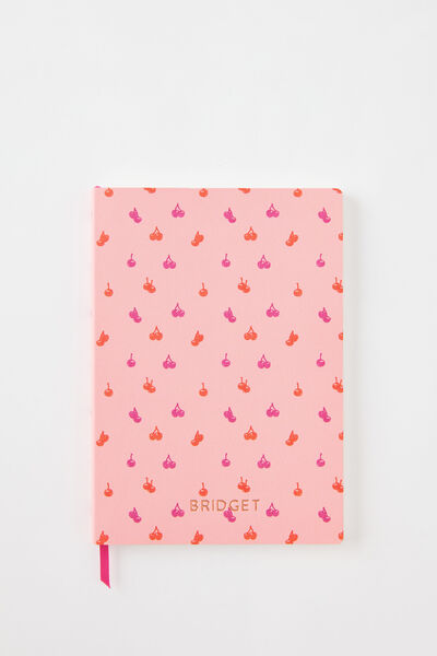Personalised A5 Soft Cover Lined Notebook, STRAWBERRY MILK DITSY CHERRIES